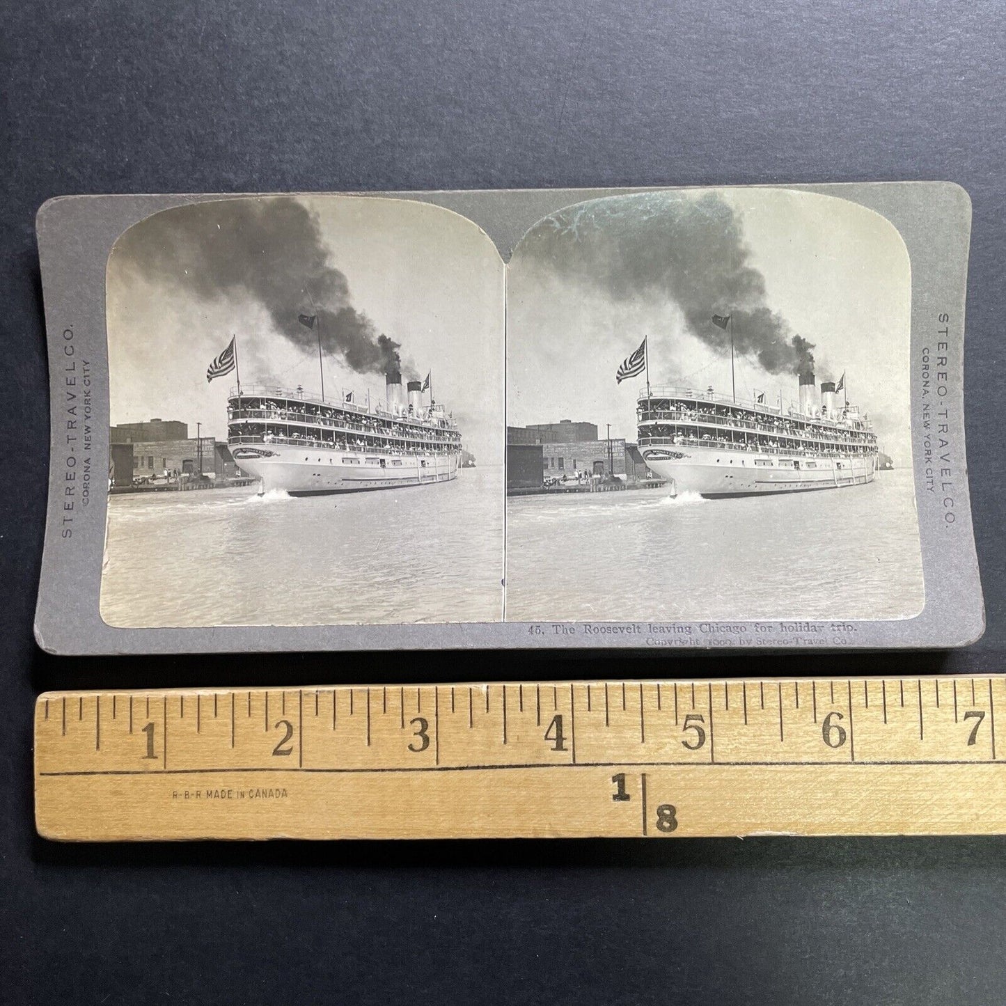 Antique 1909 USS Theodore Roosevelt Great Lakes Ship Stereoview Photo Card P1288