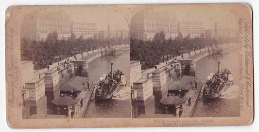 Antique 1897 Victoria Embankment, London, England Thames River Photo Card P020