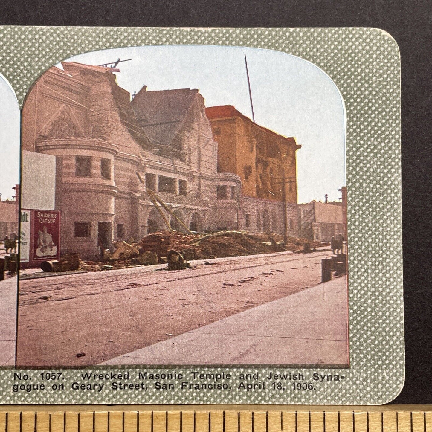 Antique 1910s San Francisco Earthquake Freemasons Stereoview Photo Card 2300-56