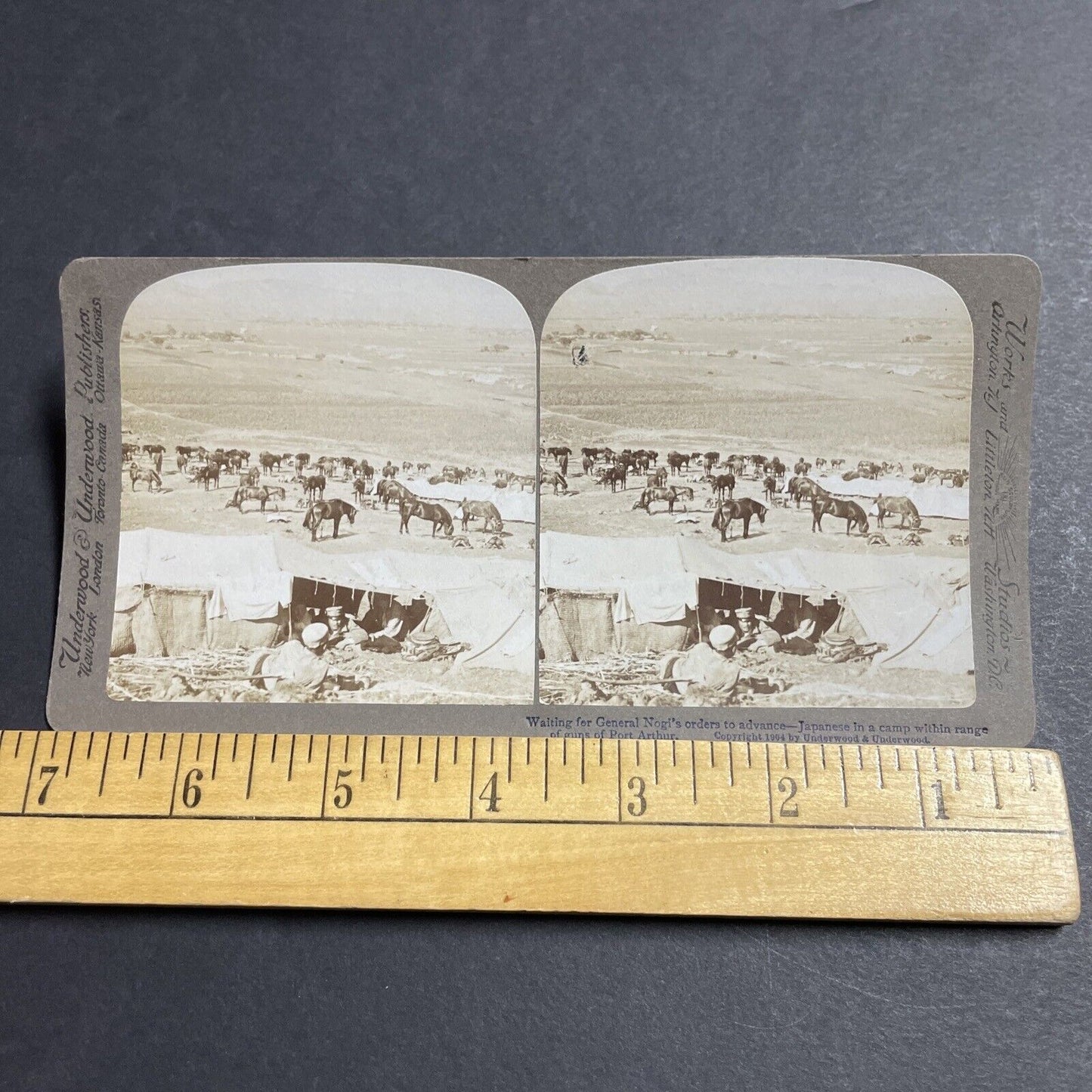 Antique 1904 Japan Cavalry Soldiers Army Tents Stereoview Photo Card P380-12