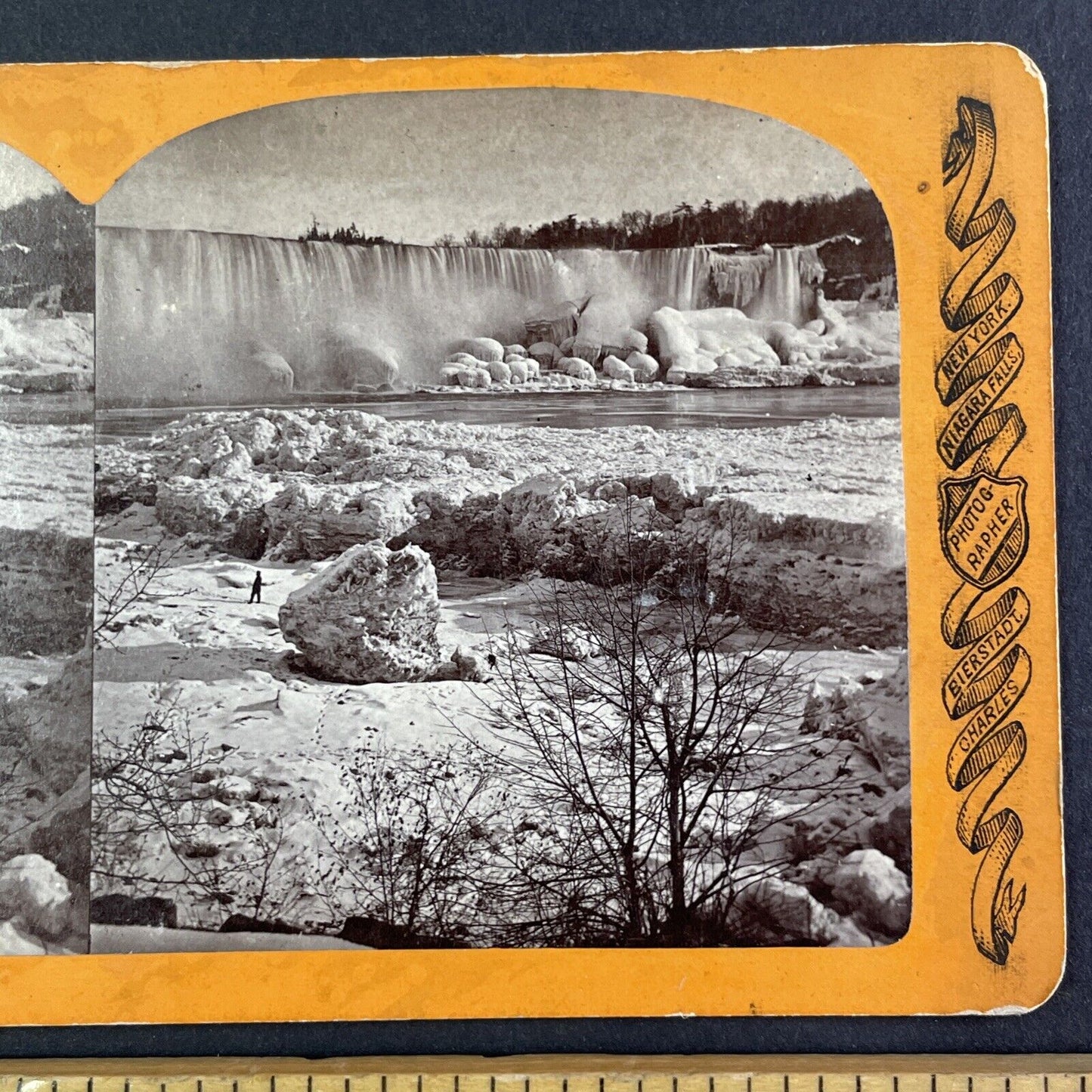 Niagara Falls Frozen Rocks Icebergs Stereoview Charles Bierstadt c1870s Y2242