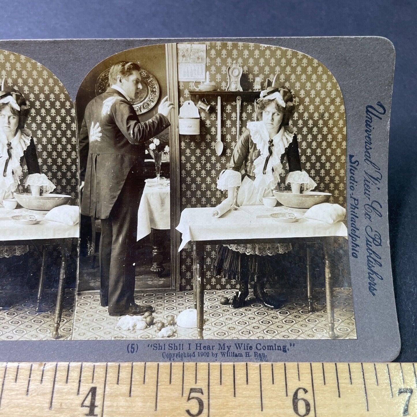 Antique 1902 Husband Caught With Maid Mistress Stereoview Photo Card P3018