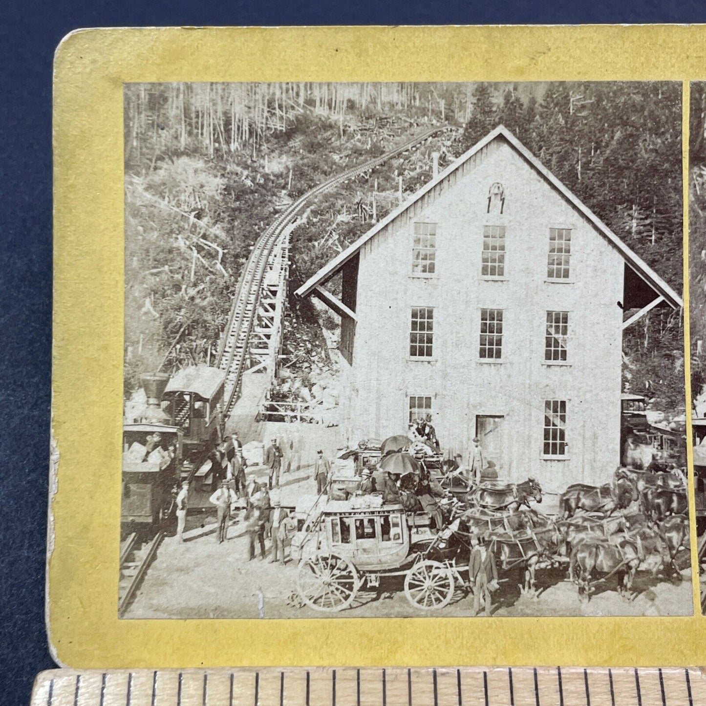 Antique 1870s Mt Washington Railroad Train Station Stereoview Photo Card V1918