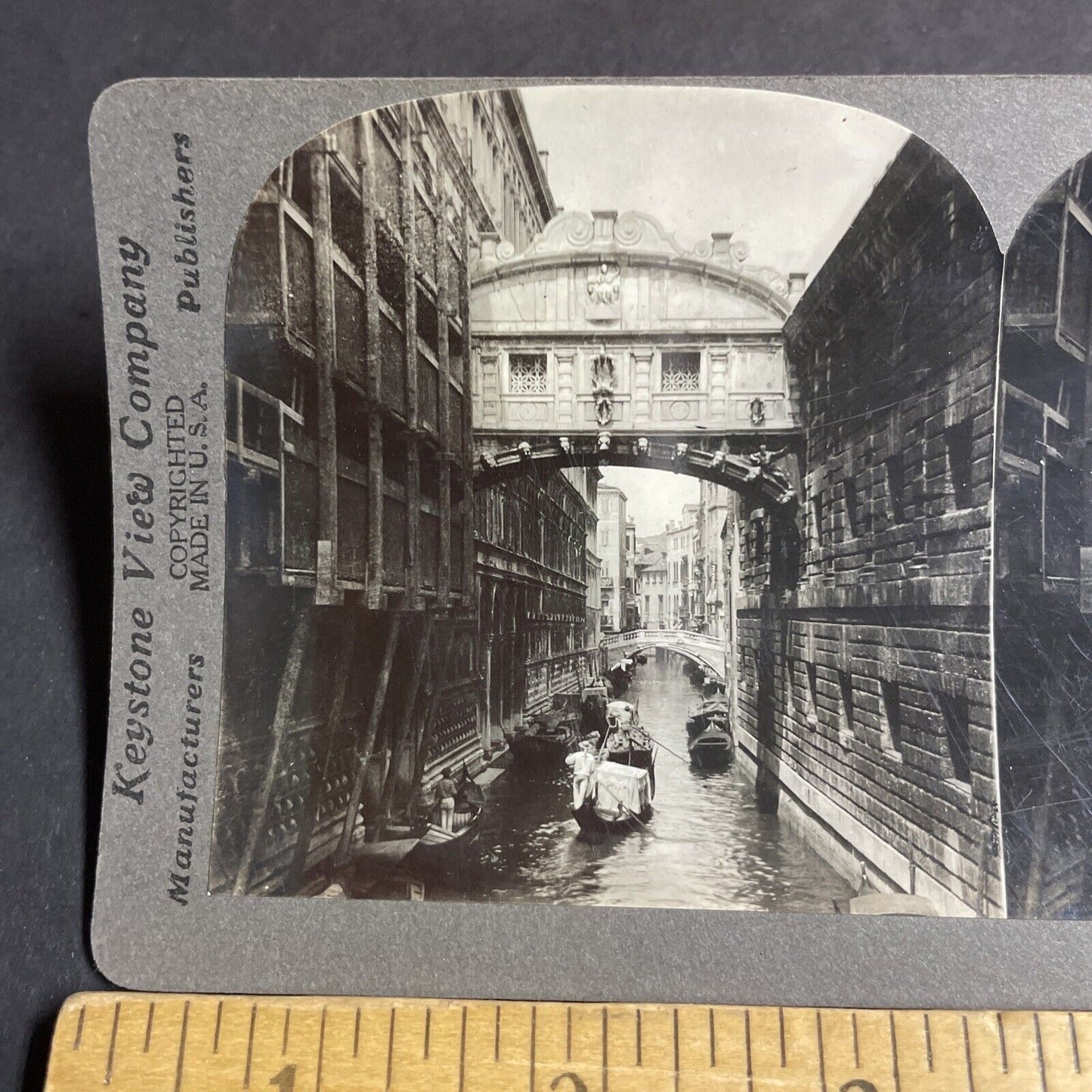 Antique 1909 Gondola Gondolas Venice Italy Stereoview Photo Card P4255