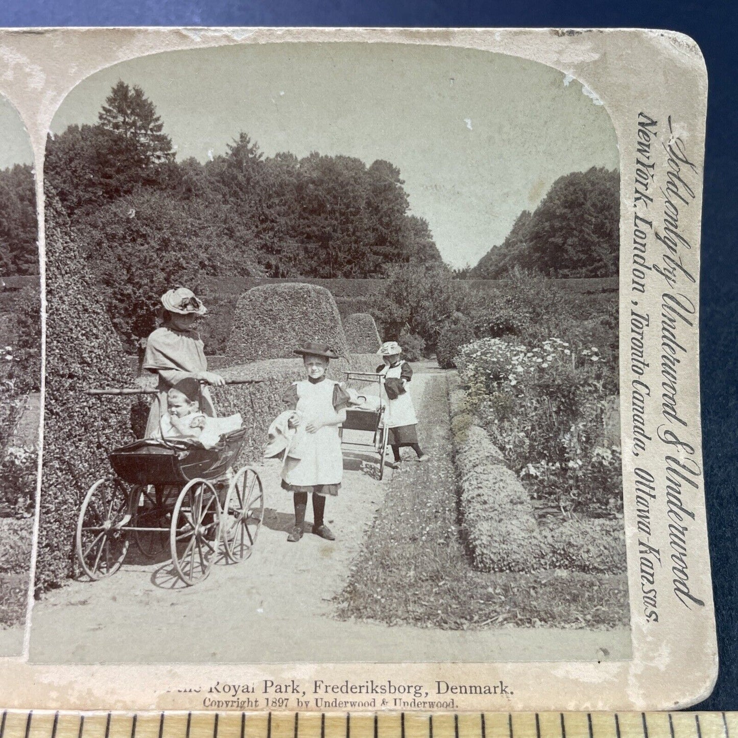 Antique 1897 Hillerod Denmark Woman With Stroller Stereoview Photo Card P3929