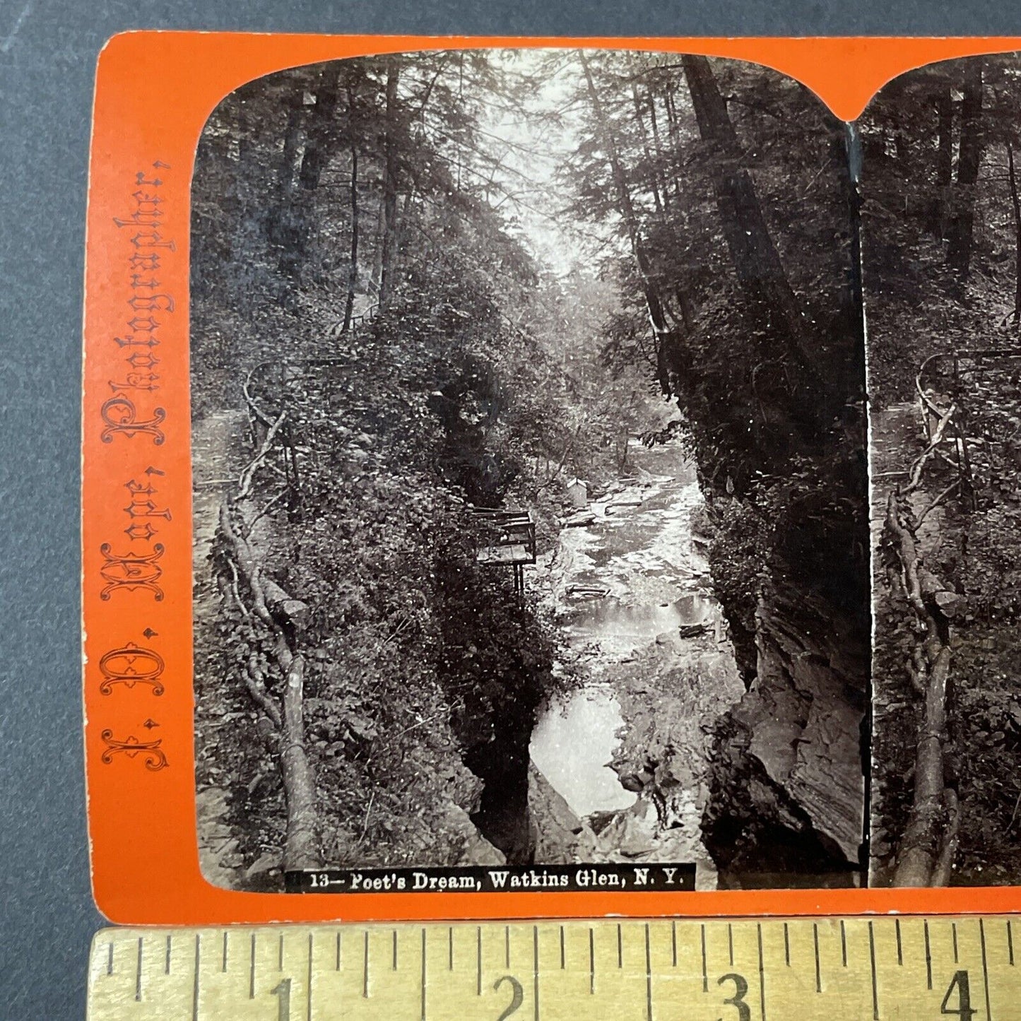 Antique 1860s Watkin's Glen Gorge Ravine New York Stereoview Photo Card V1799