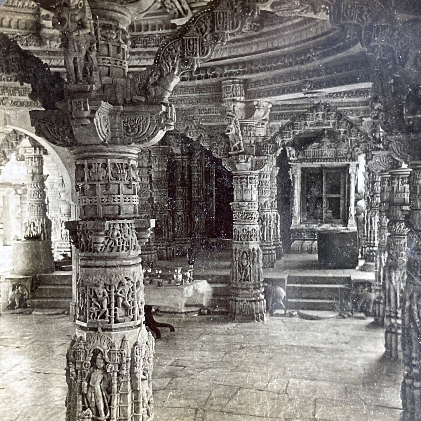 Antique 1901 Dilwara Temple Mount Abu India Stereoview Photo Card P4579