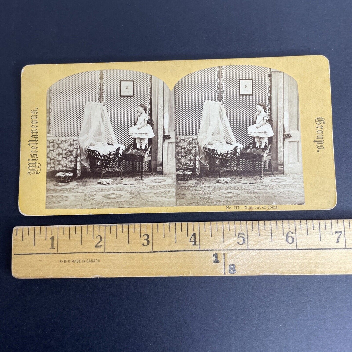 Antique 1865 Child And Baby In Front Room Stereoview Photo Card PC824