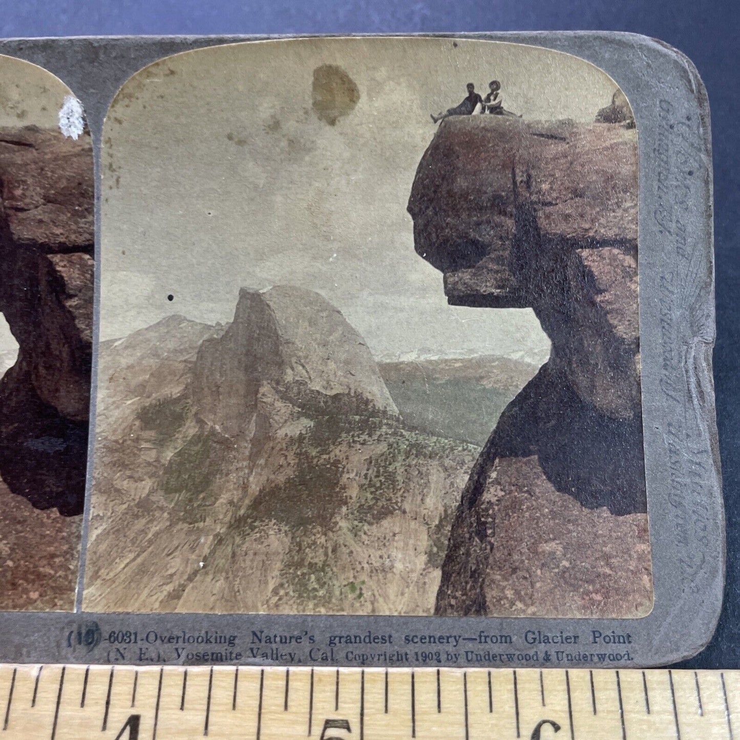 Antique 1902 Cliffhanger Glacier Rock Yosemite CA Stereoview Photo Card P3529