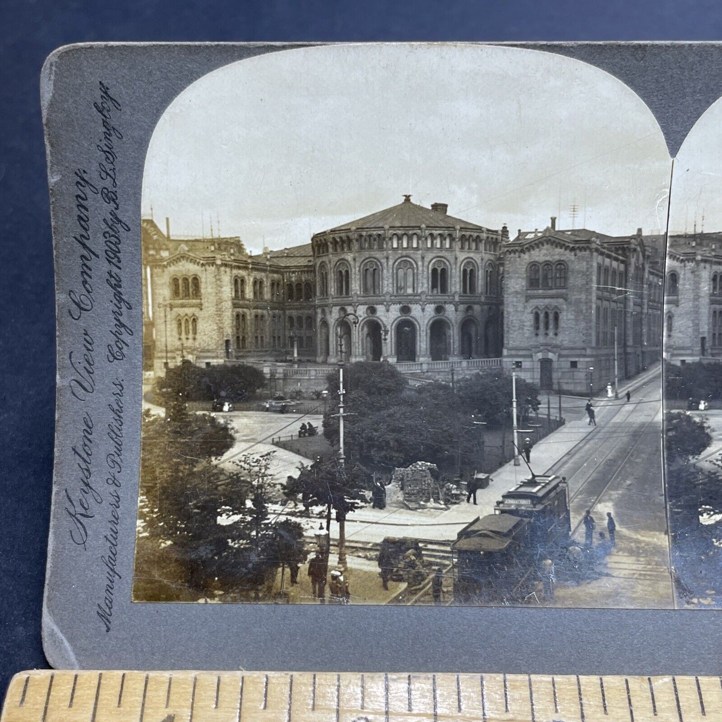 Antique 1903 Downtown View Of Oslo Norway Stereoview Photo Card P1974