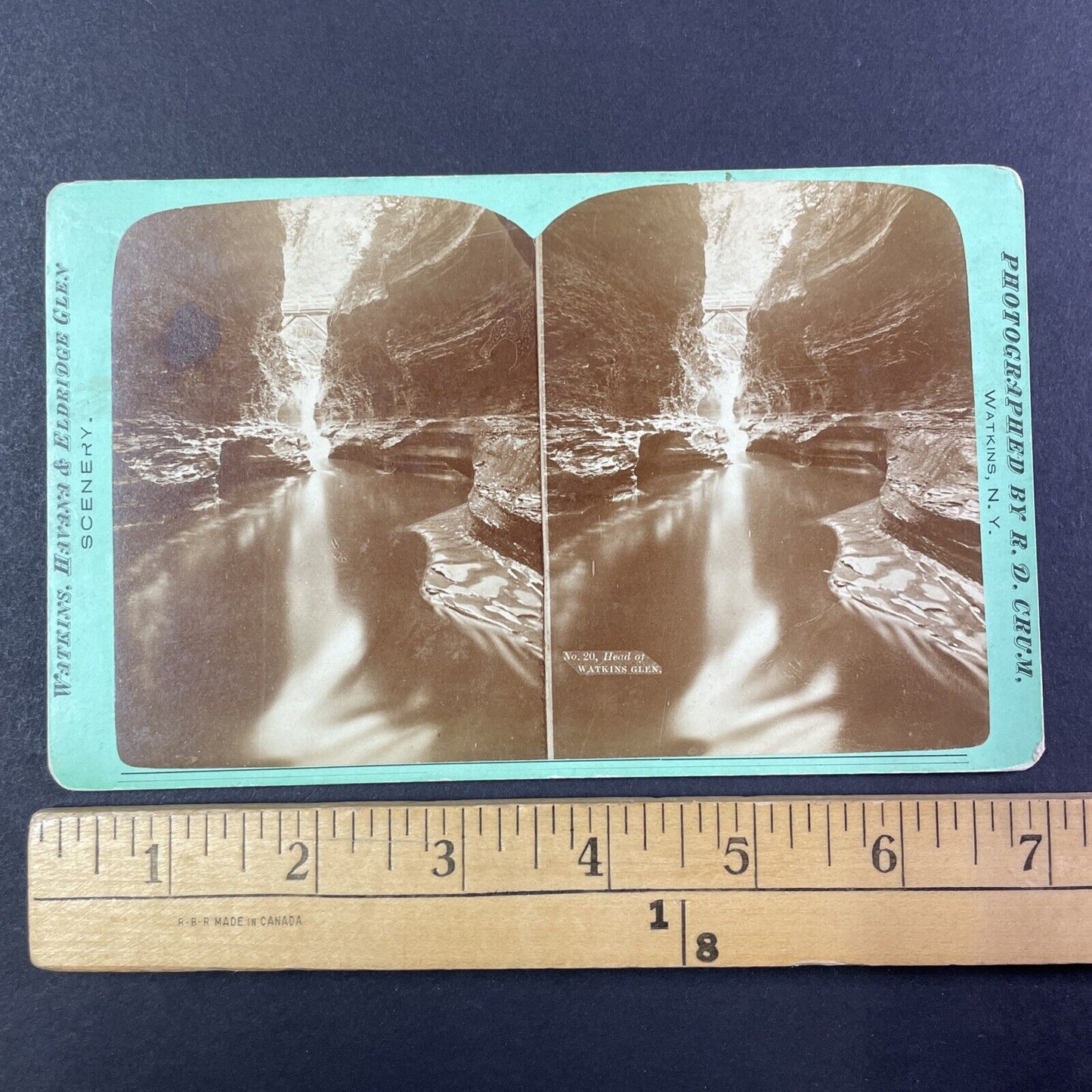 Watkins Glen Mirror Pool and Bridge New York Stereoview R.D. Crum c1870s Y1768