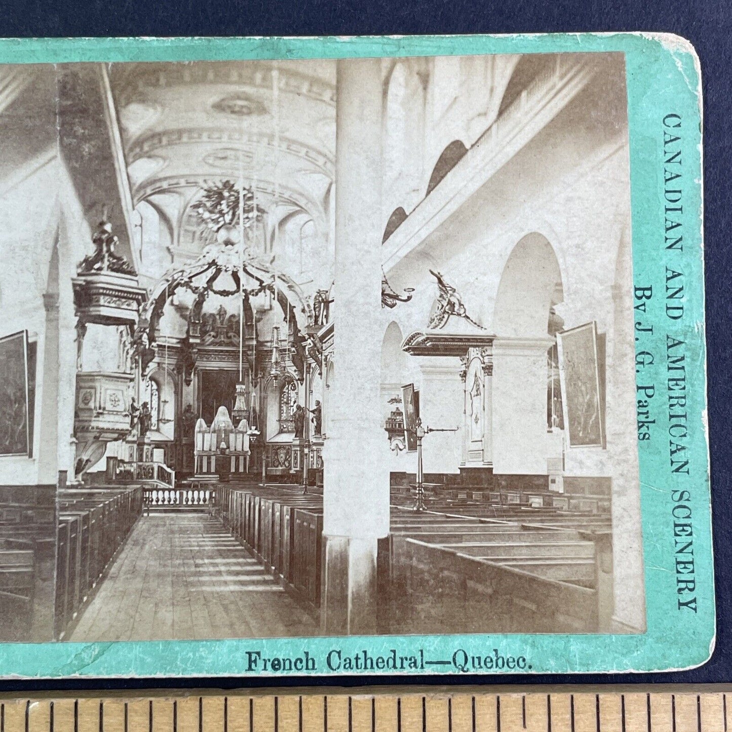 Notre Dame Cathedral Church Quebec City Stereoview J.G. Parks c1870 Y2560