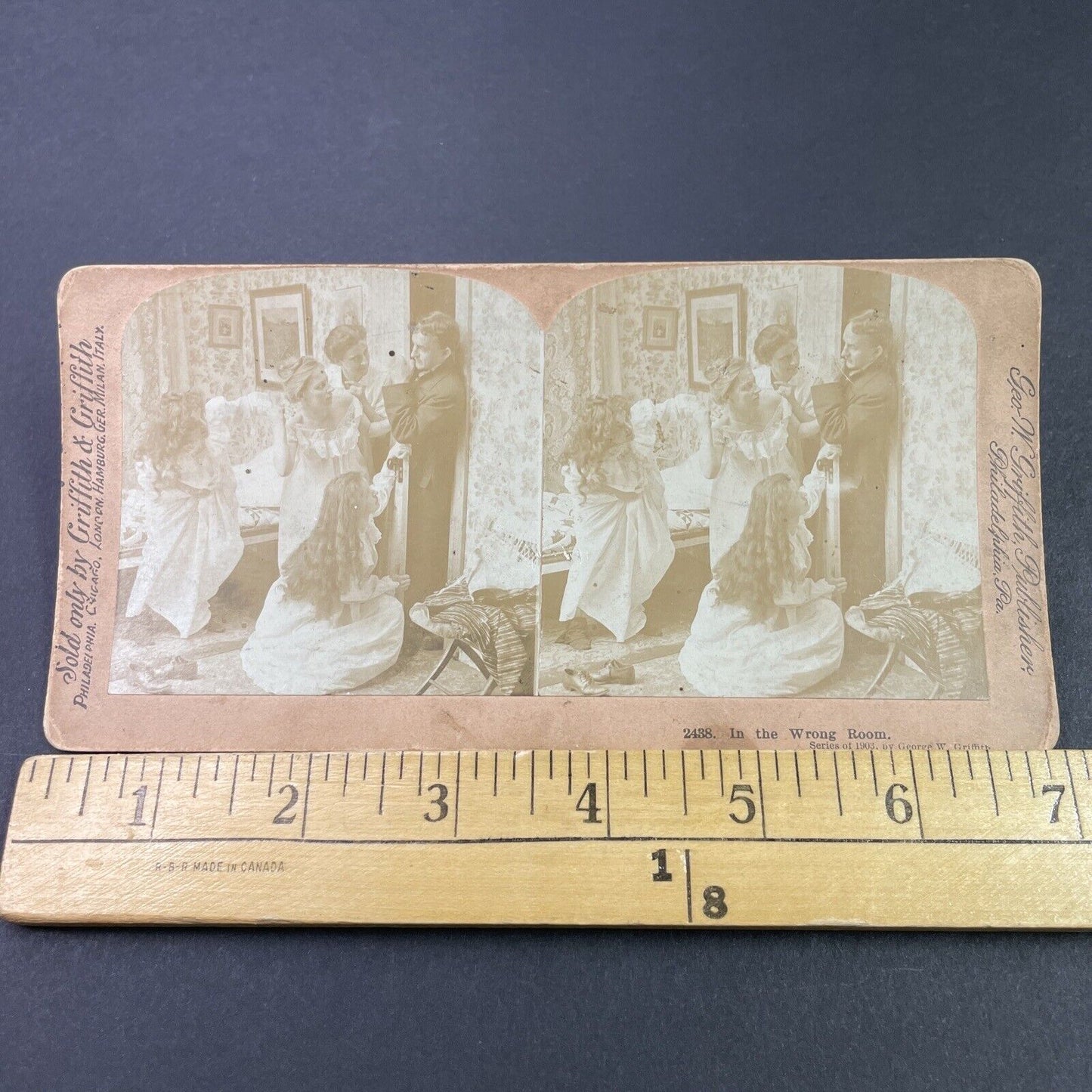 Antique 1903 Man Spies On Women Getting Dressed Stereoview Photo Card P3352