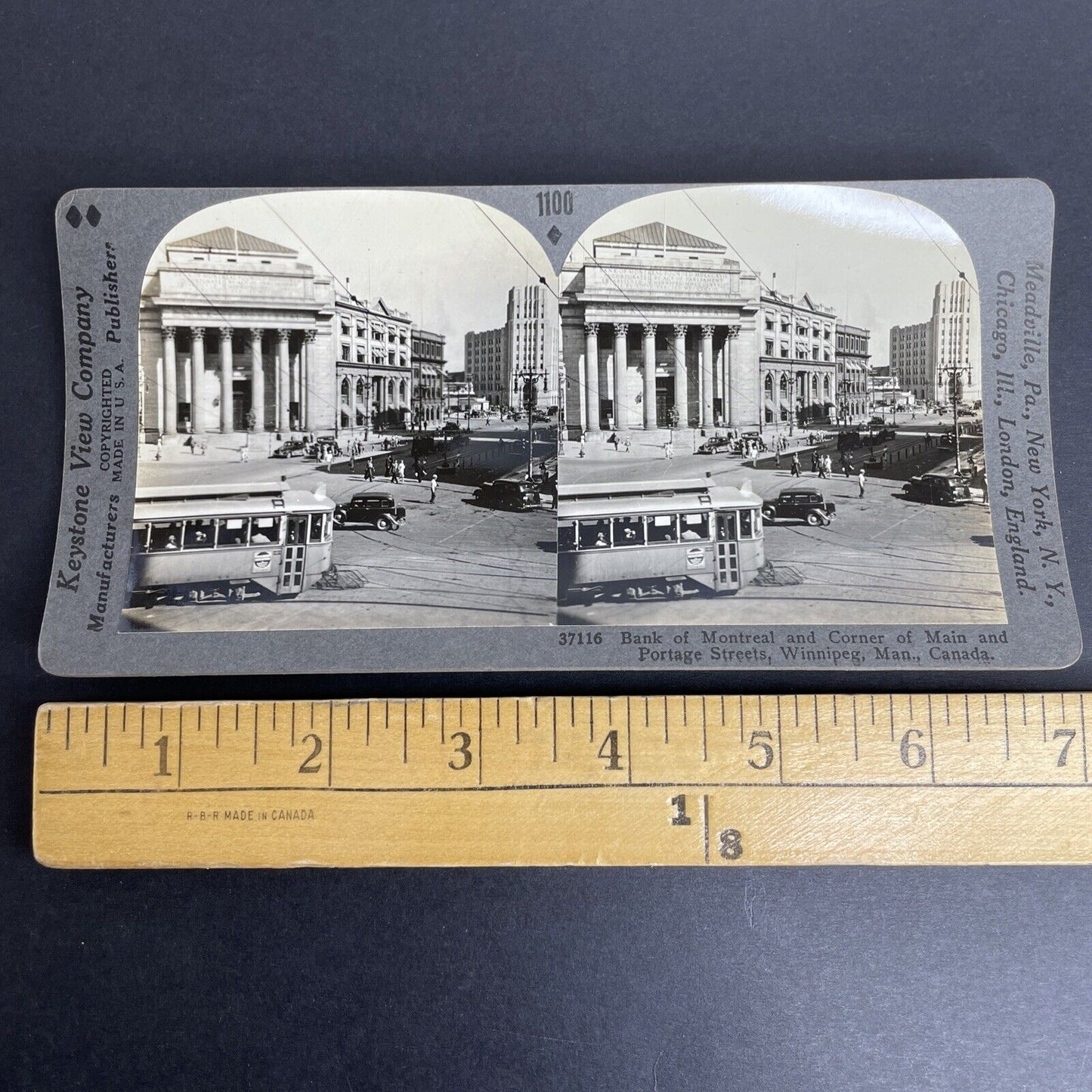 Antique 1920's Bank Of Montreal In Winnipeg Manitoba Stereoview Photo Card P967