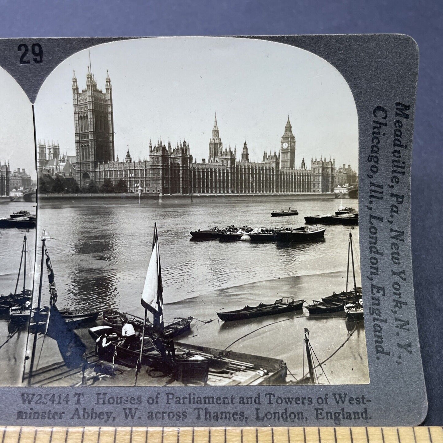 Antique 1910s Westminster Abbey & Big Ben England Stereoview Photo Card P2775