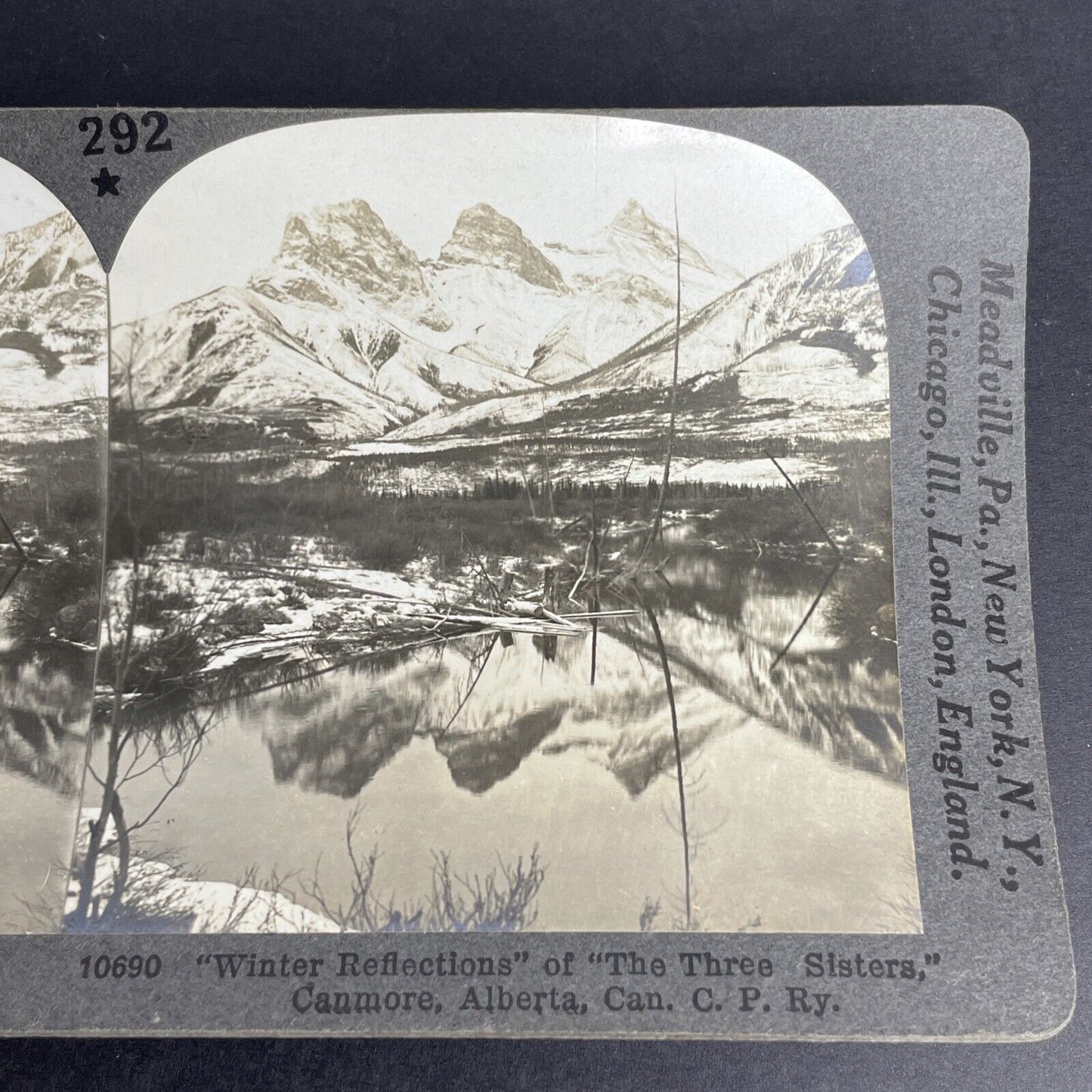 Antique 1903 Canmore Alberta Three Sisters Glacier Canada Stereoview Photo PC630