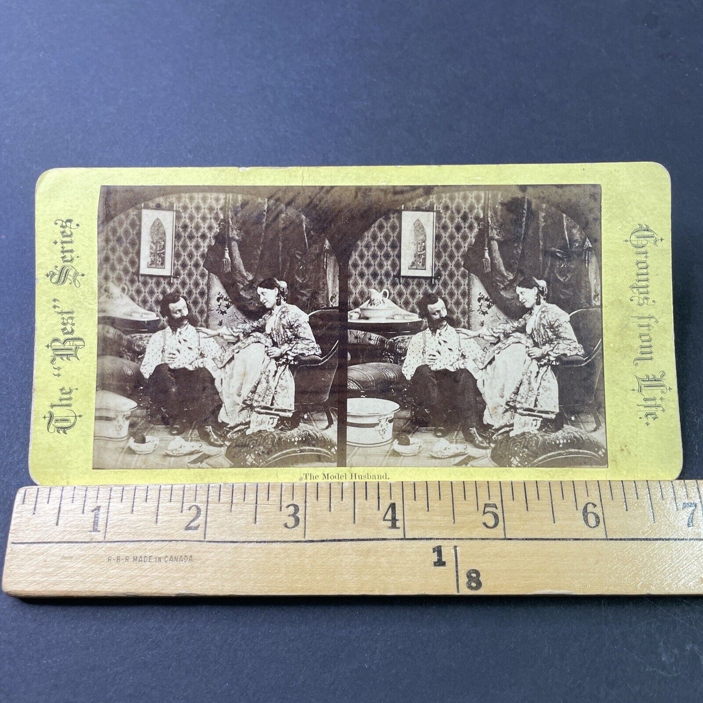 Antique 1880s Man Files Womans Toe Nails Toenails Stereoview Photo Card P3006