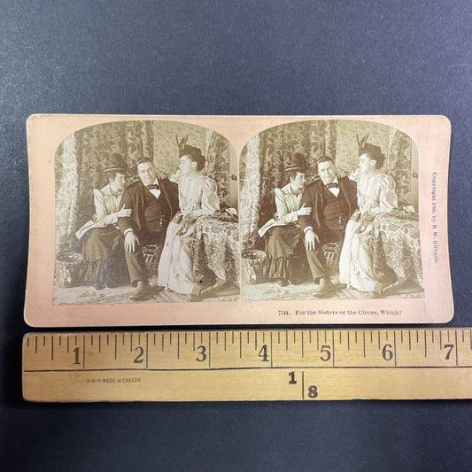 Women Romance Man To Go See a Show Stereoview Antique c1893 Y1801