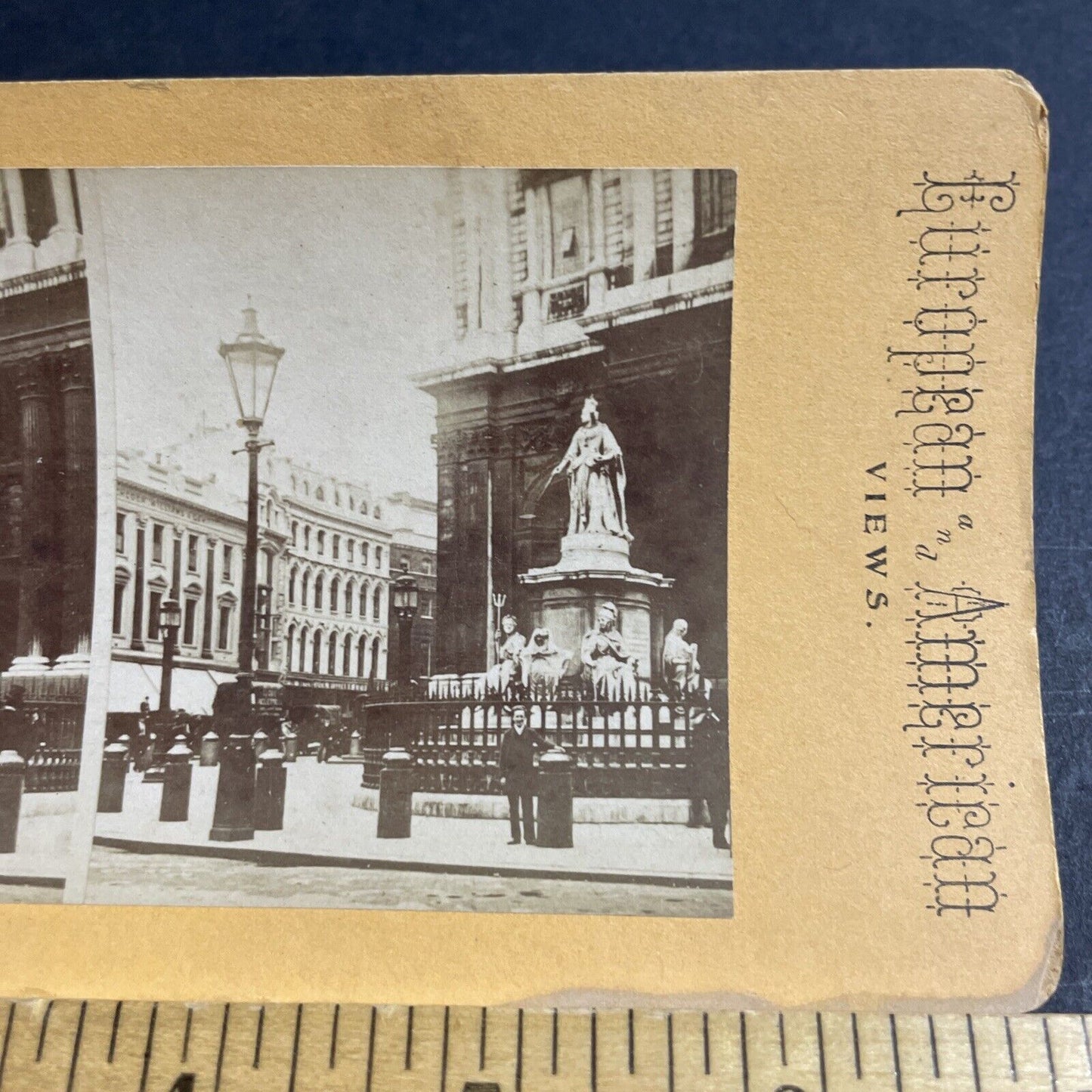 Antique 1870s Statue Of Queen Anne London England Stereoview Photo Card P4522