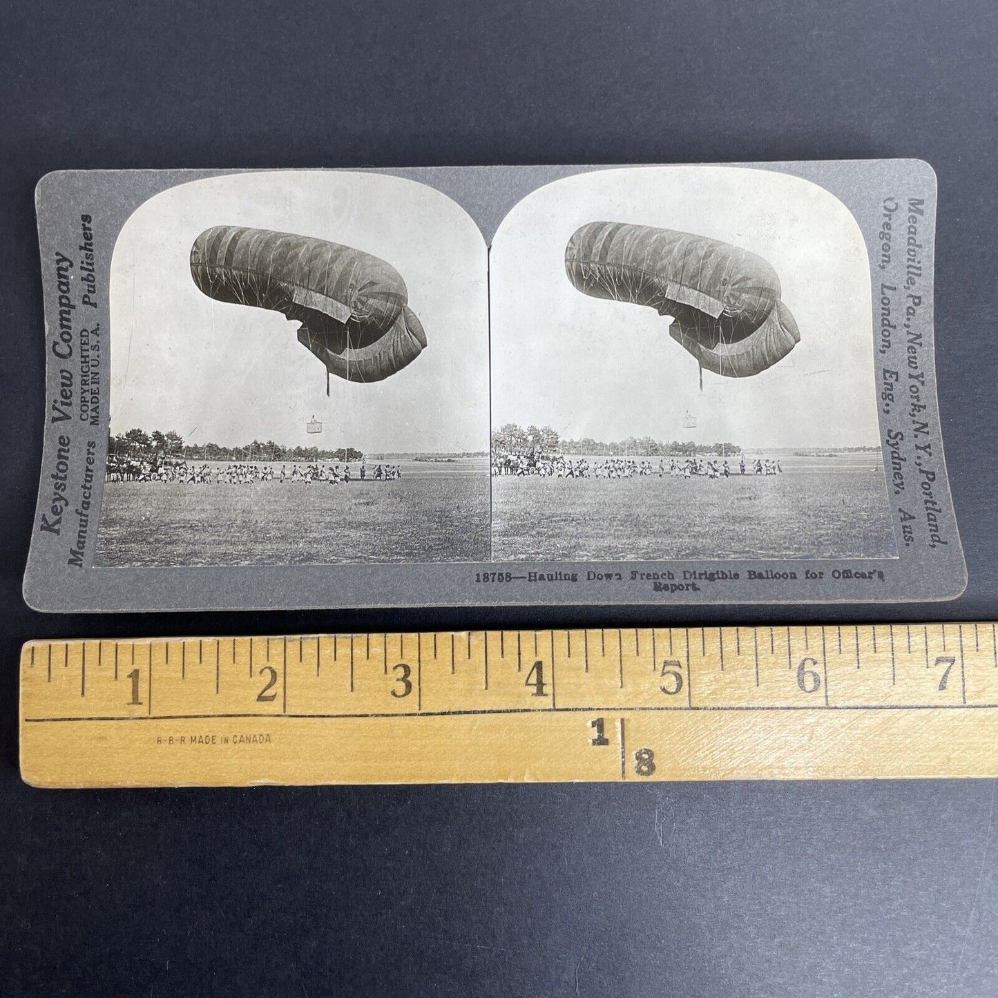 Antique 1918 WW1 French Officers Observation Balloon Stereoview Photo Card P995