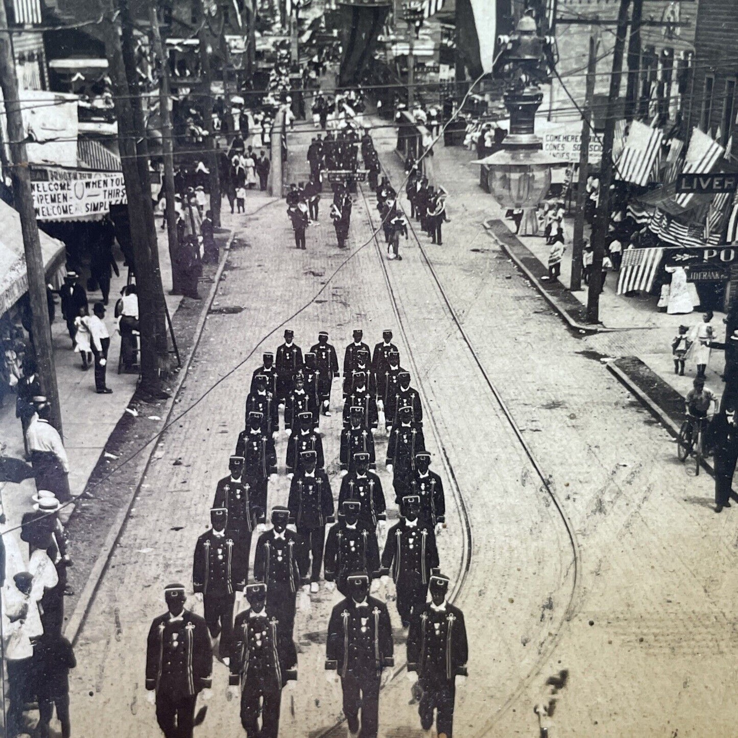 Antique 1908 Salamanca New York Militia Parade Stereoview Photo Card P2304