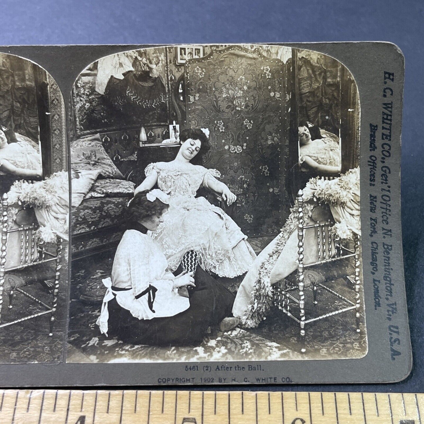 Antique 1902 Maid Massages Woman's Ankles Stereoview Photo Card P2893