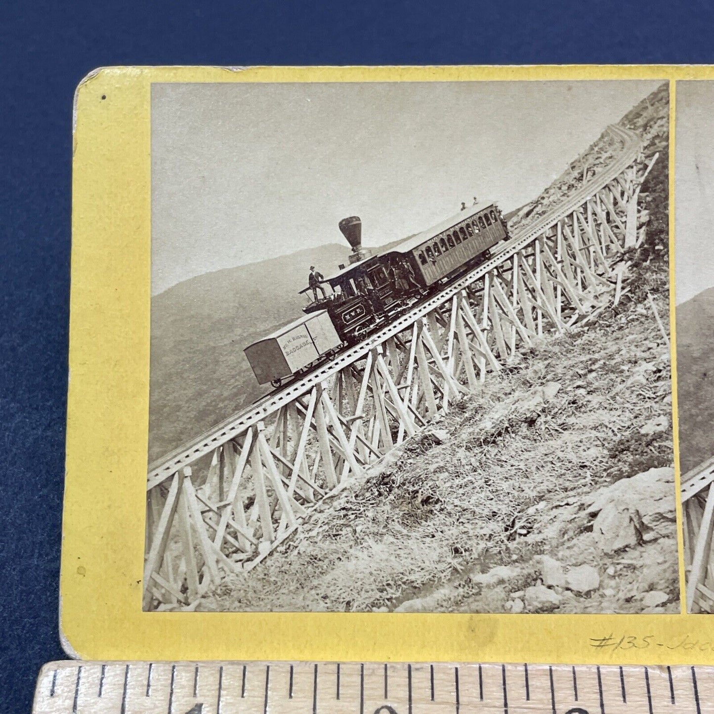 Antique 1870s Mt Washington Railroad Train Climb Stereoview Photo Card V1903