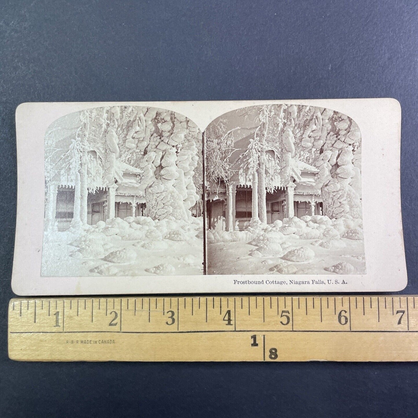 Ornate Cottage Niagara Falls New York Stereoview Snow Covered c1880 Y1302