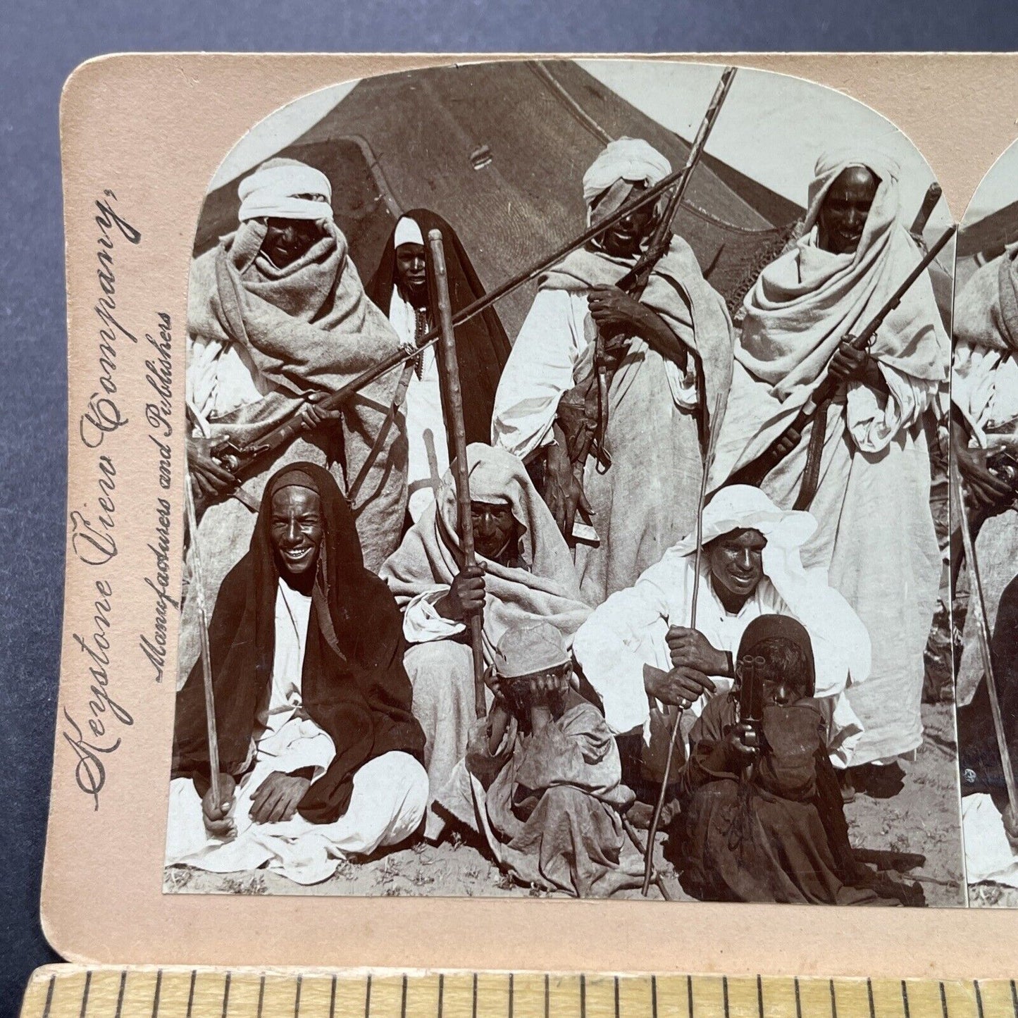 Antique 1899 Bedouin Warriors Desert Tent In Egypt Stereoview Photo Card P3917