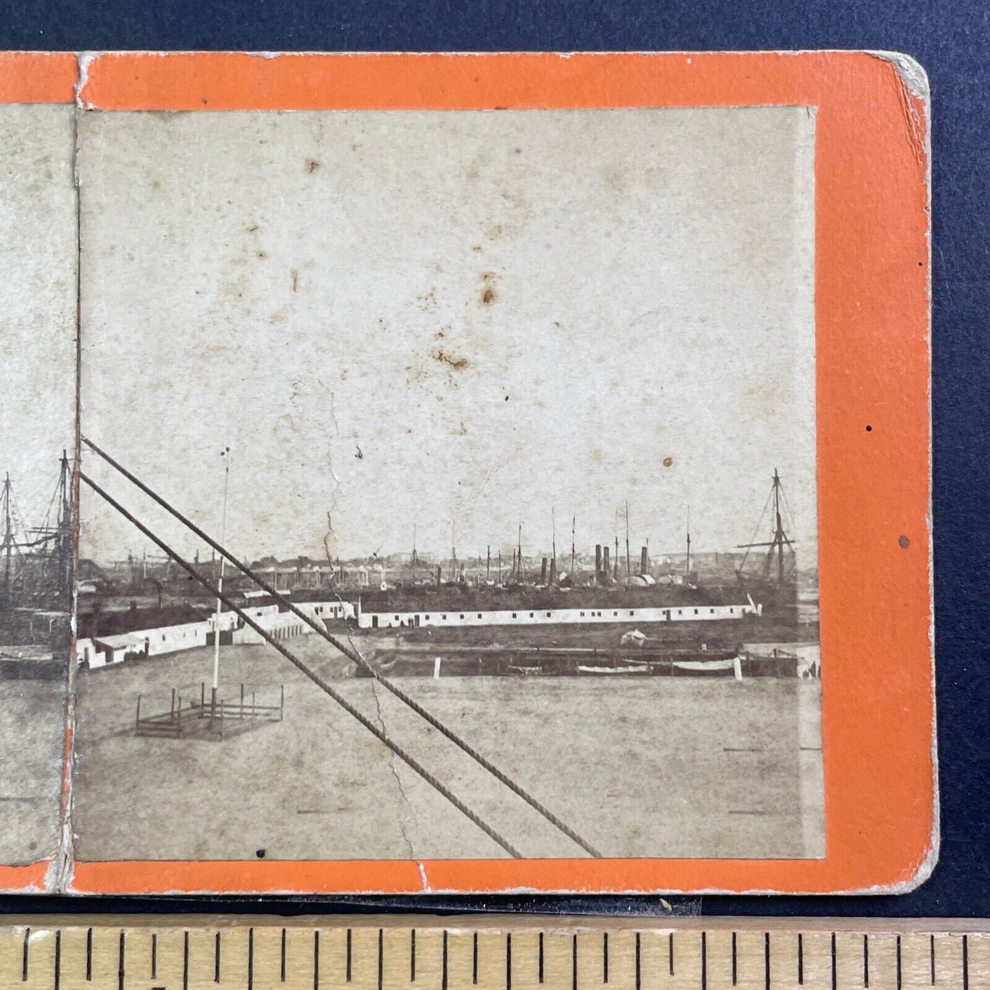 Brooklyn Navy Yard Stereoview New York City Antique c1870 X4055 *DAMAGED*