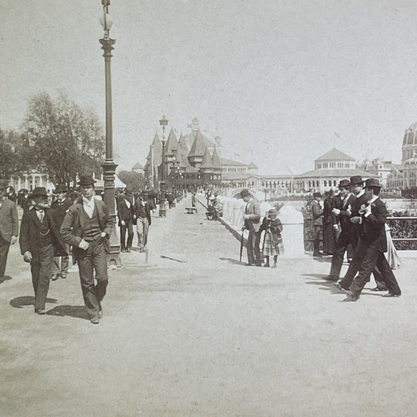 Wealthy Men Walking On Street Corner Stereoview Chicago Antique c1893 X3197