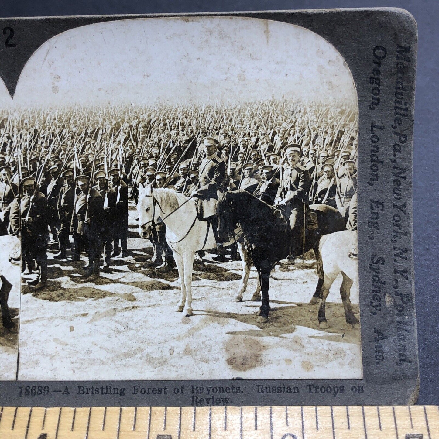 Antique 1919 Russian Horseback Cavalry Soldiers Stereoview Photo Card P2020