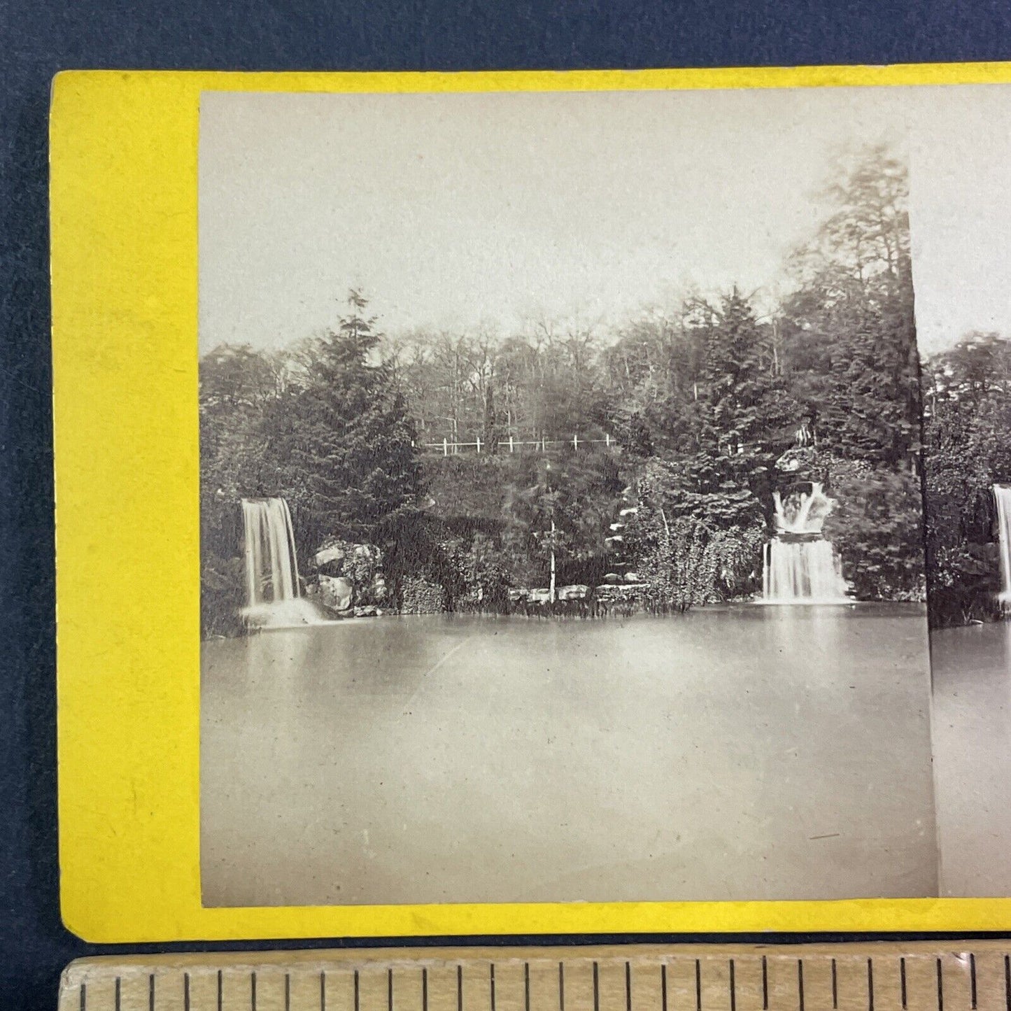 Lake Inferior Waterfall Stereoview Bois de Boulogne Paris Antique c1872 X1860