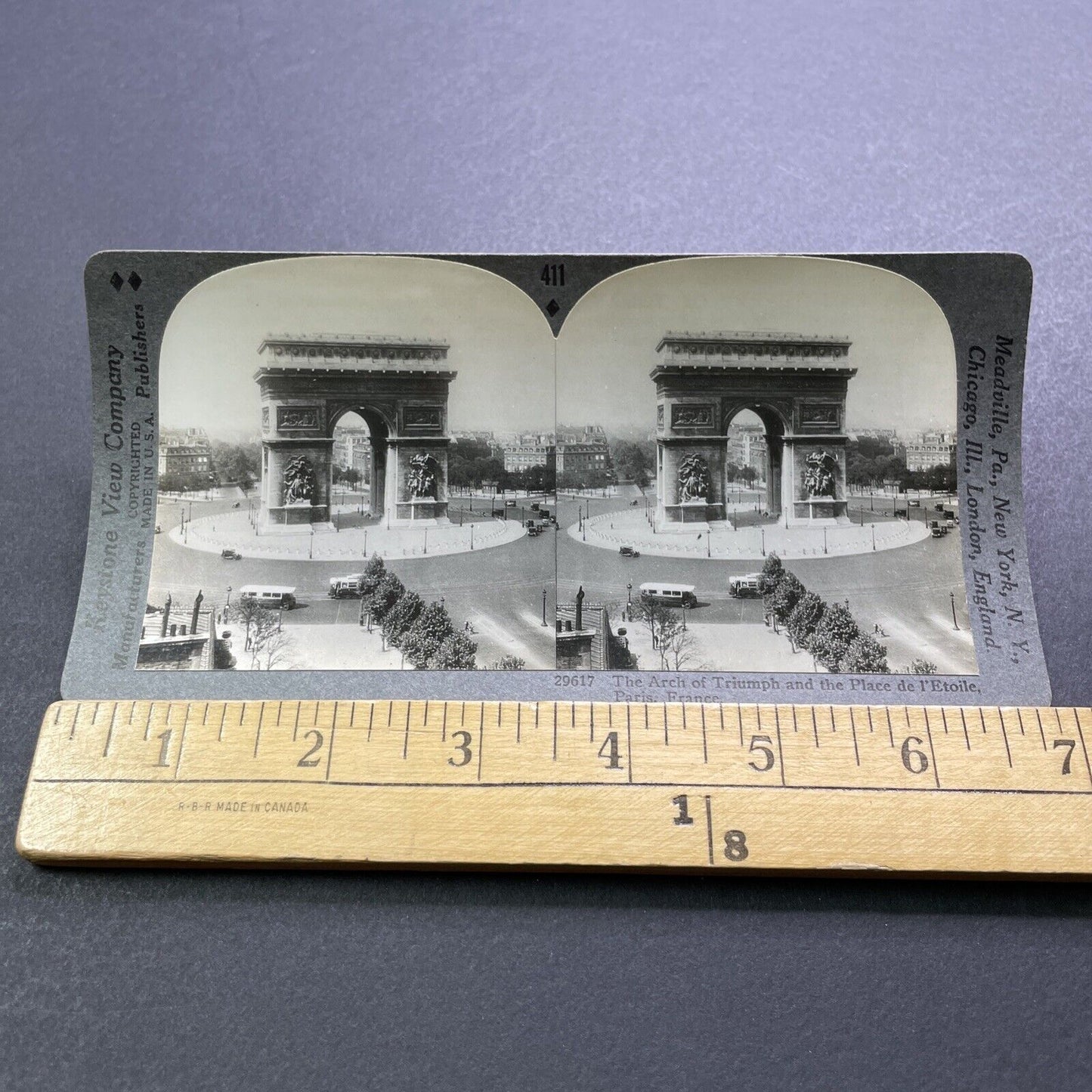 Antique 1930s Paris Arc De Triomphe France Stereoview Photo Card V2944