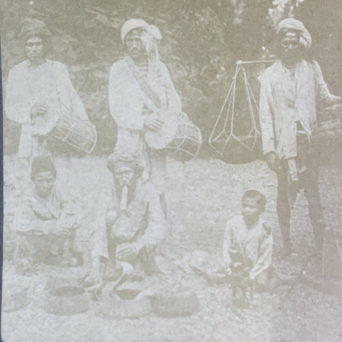 Cobra Snake Charmer With Children Stereoview India Juggler Antique c1870 X1523