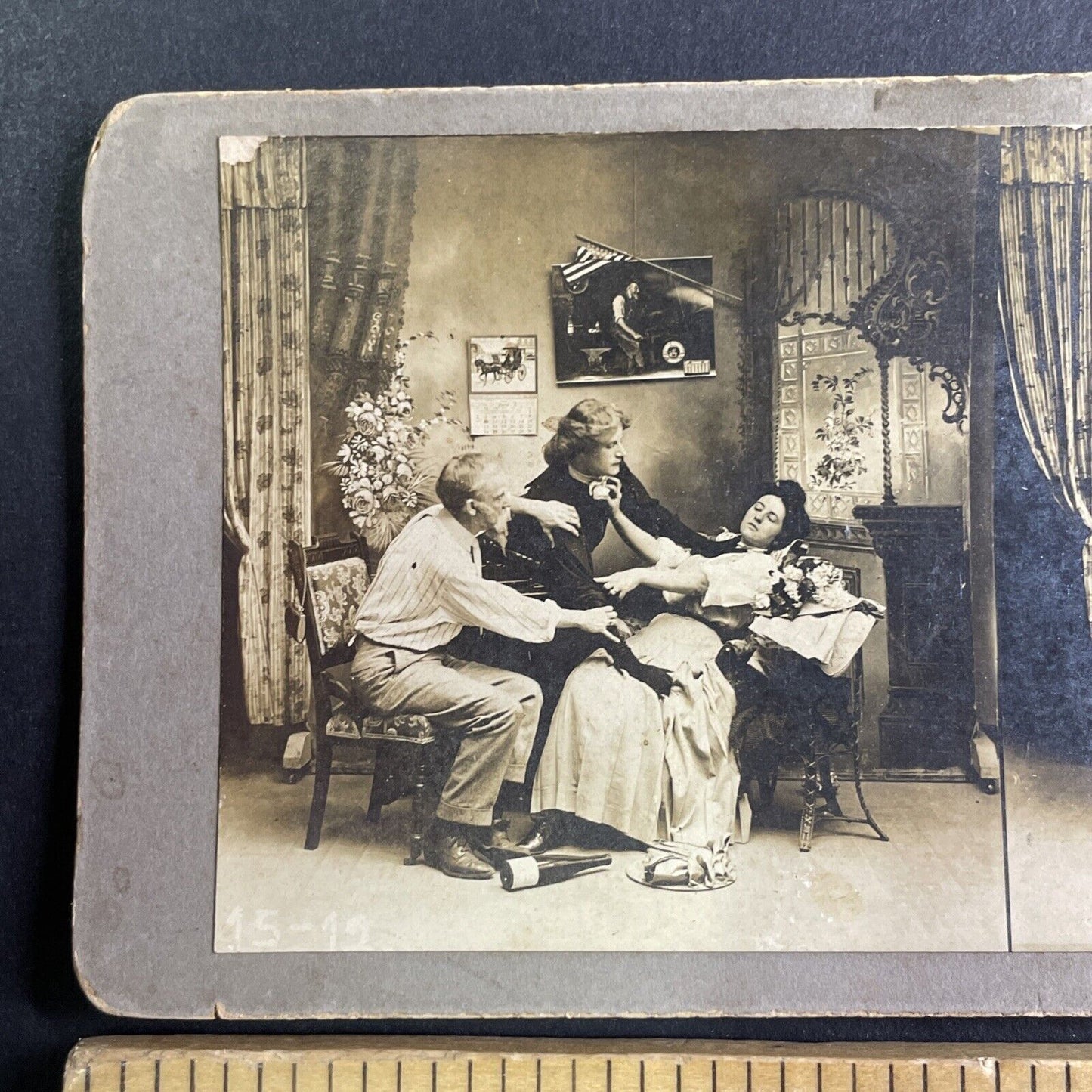 Woman Drinks To Much Wine Stereoview Antique c1880s Y1304