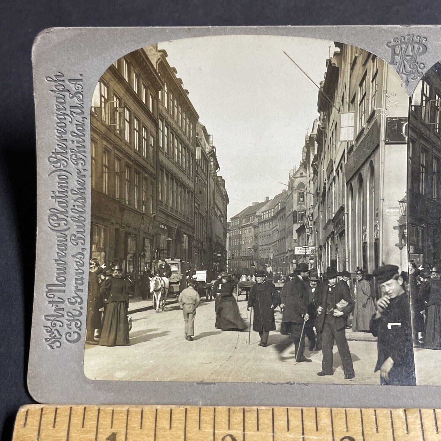 Antique 1900 Main Street In Copenhagen Denmark Stereoview Photo Card P4201