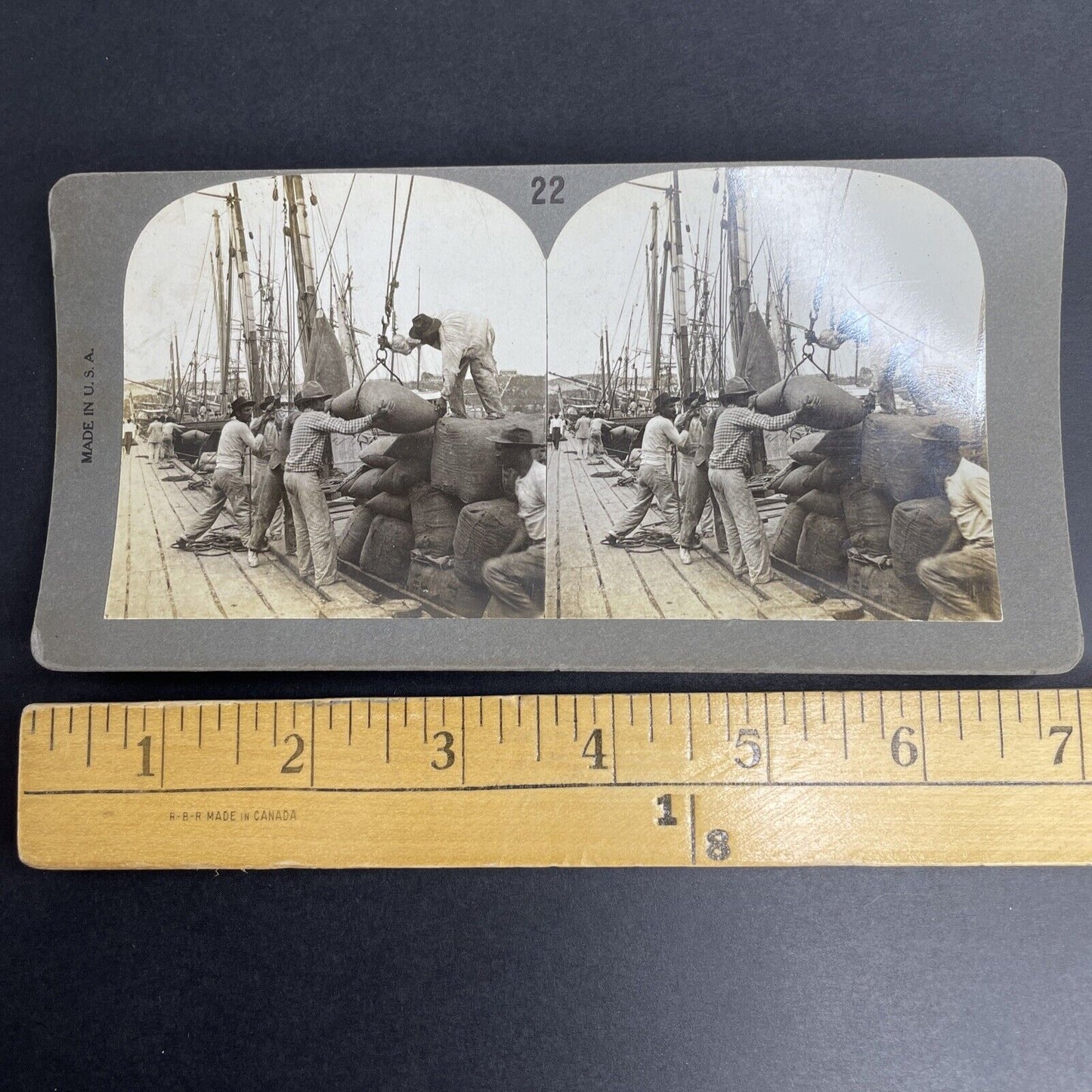 Antique 1880s Men Loading Grains Onto Merchant Vessel Stereoview Photo Card P944