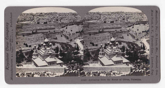 Antique 1900 City Of Jerusalem Israel Palestine Mount Of Olives Stereo Card P159