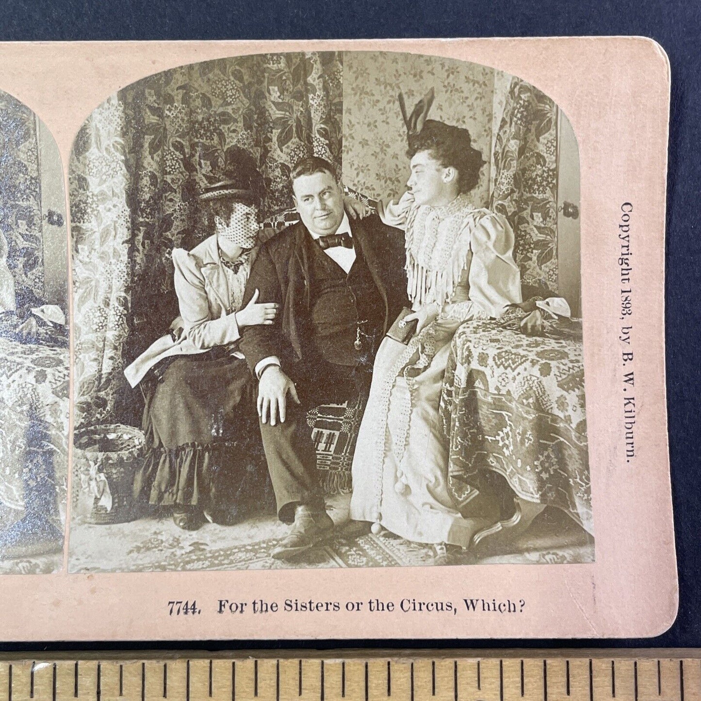 Women Romance Man To Go See a Show Stereoview Antique c1893 Y1801