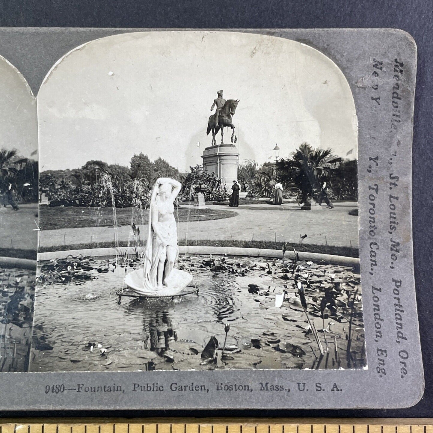 Boston Public Garden Massachusetts Stereoview George Washington Statue 1899 Y963