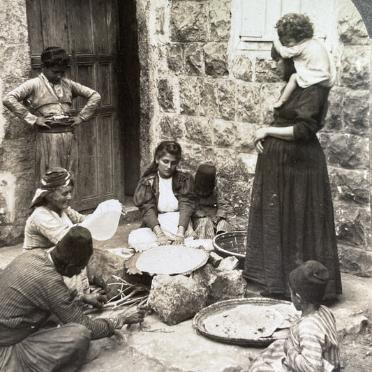 Antique 1909 Traditional Bread Making In Lebanon Stereoview Photo Card P1725