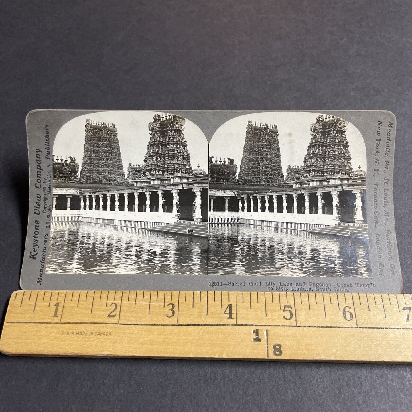 Antique 1910 Arulmigu Meenakshi Sundaraswarar Temple Stereoview Photo Card P4464