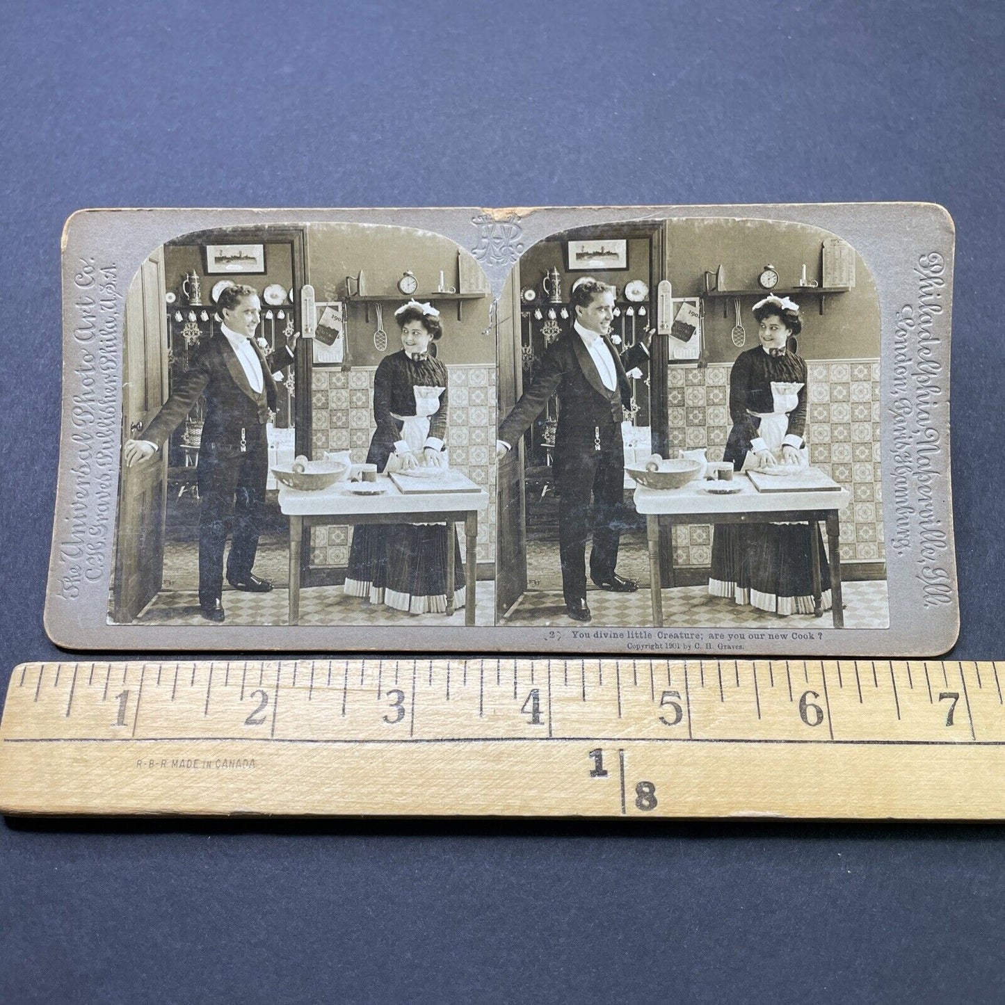 Antique 1901 Man Flirts With His New Maid Stereoview Photo Card P2579