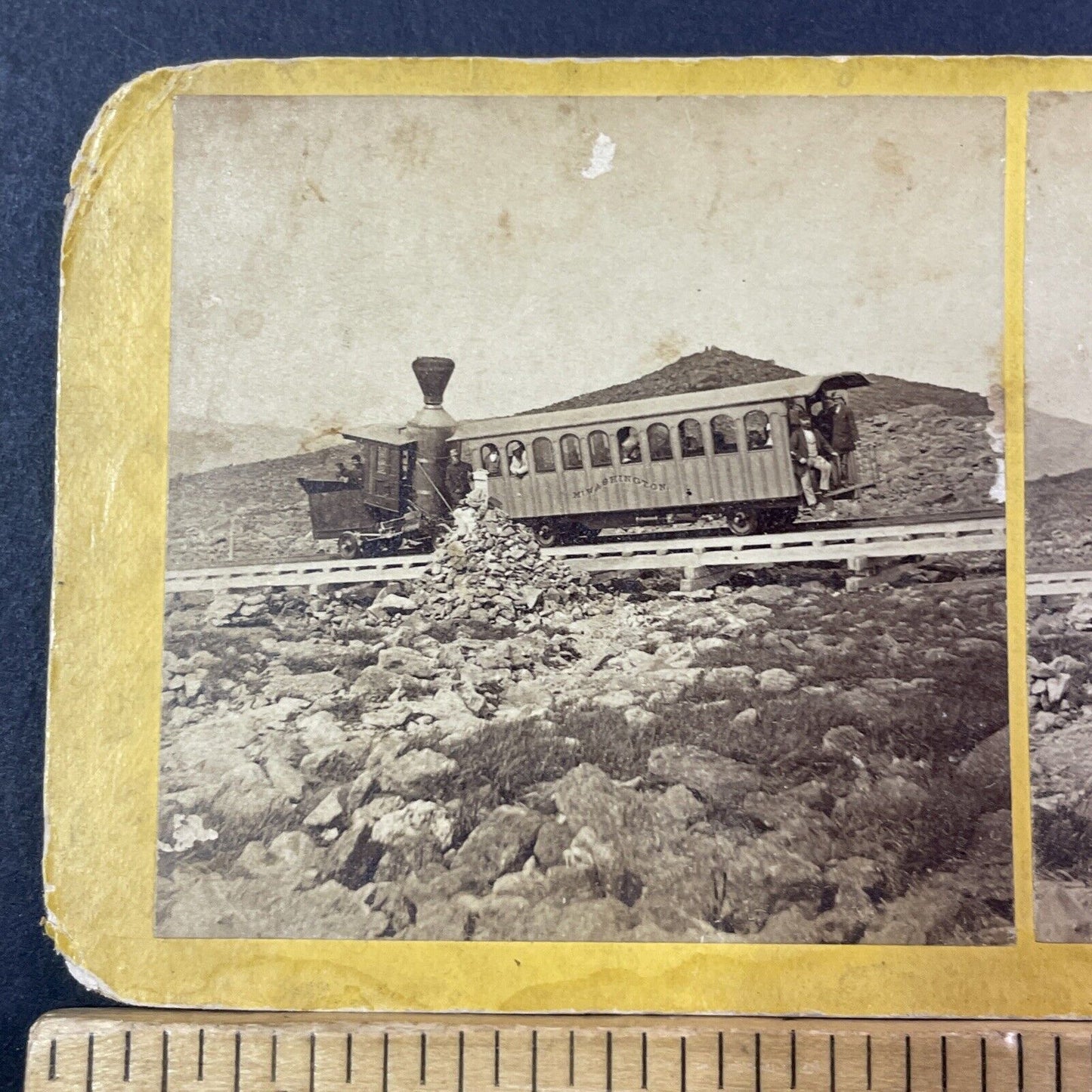 Mount Washington First Railroad Passenger Train Stereoview Antique c1868 X912