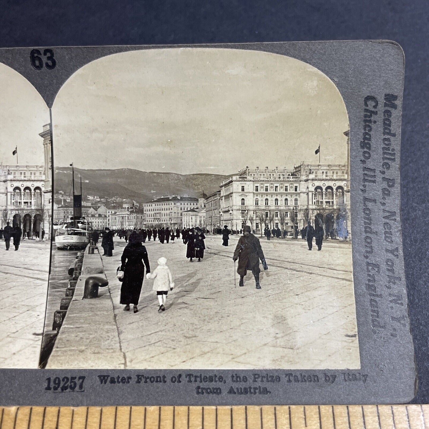 Antique 1920s Trieste Italy Waterfront And City View Stereoview Photo Card P4904