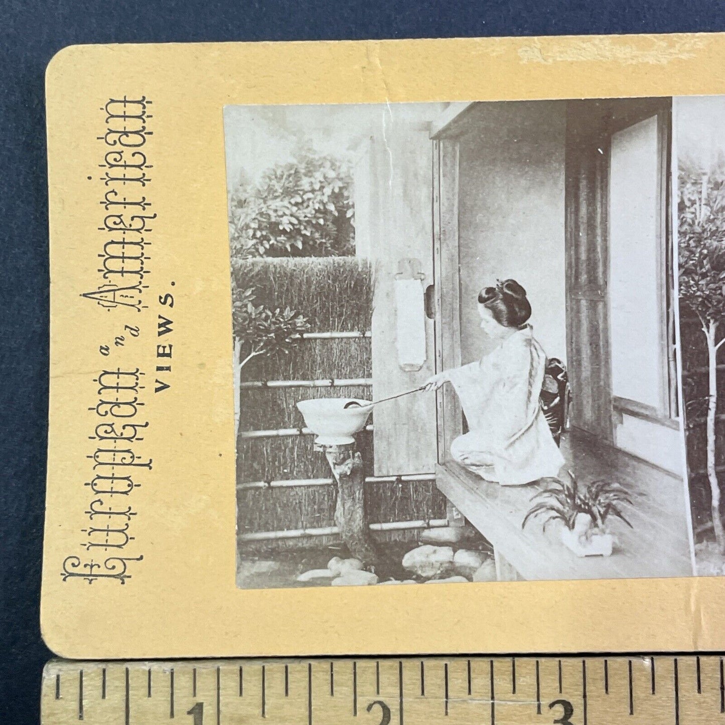 Geisha In Japanese Tea House Stereoview Kusakabe Kimbei Antique c1870 X3115 RARE