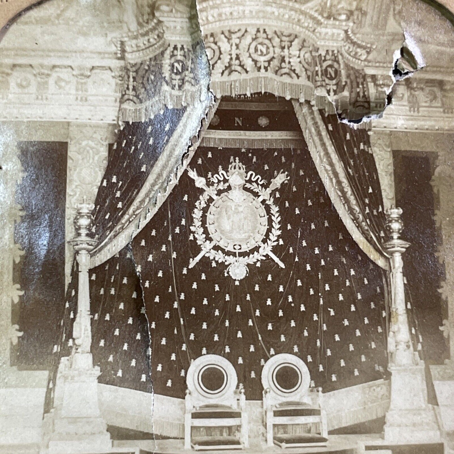 Tuilieres Throne Room Stereoview Florent Grau French Tissue Antique c1860 XT2133