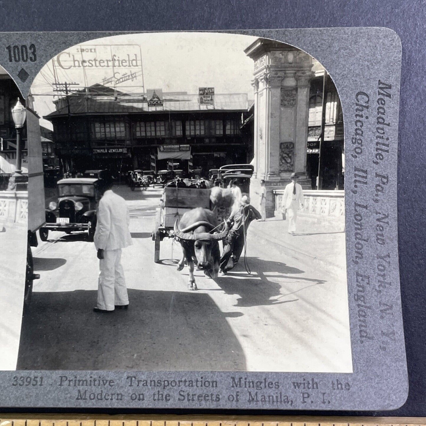 US Automobiles in Manila Philippines Stereoview Keystone Antique c1935 Y415