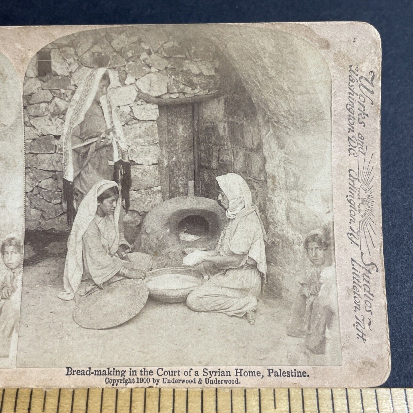 Antique 1900 Teenage Girls Make Bread In Israel Stereoview Photo Card P4902